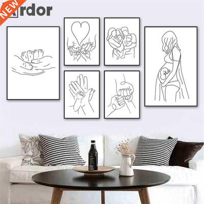 Family Portrait Canvas Poster Baby Line Drawing Wall Paintin