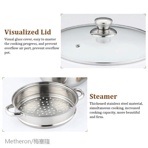 28cm Steamer Pot 3 Tier Space Saving Dual Use Cookware With