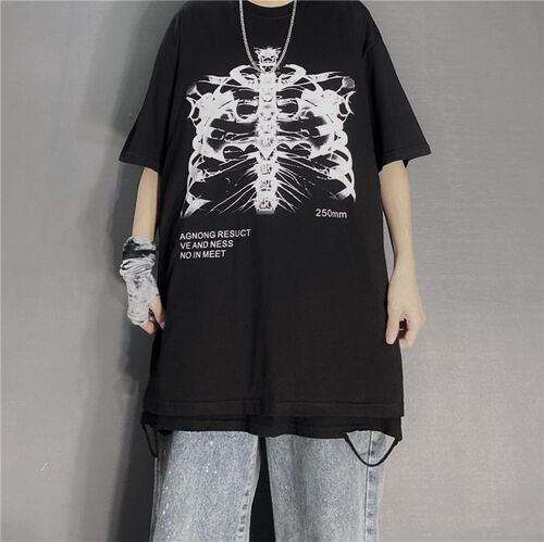 Dark Skull Bones Heart and Lung Print Funny Skull T-shirt La