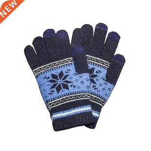Rimiut Navy Blue Snowflake Knitted Winter Gloves for Women M