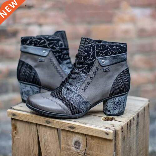 Woman Martin Boots 2022 Autumn Retro Printing Black Boots Wo