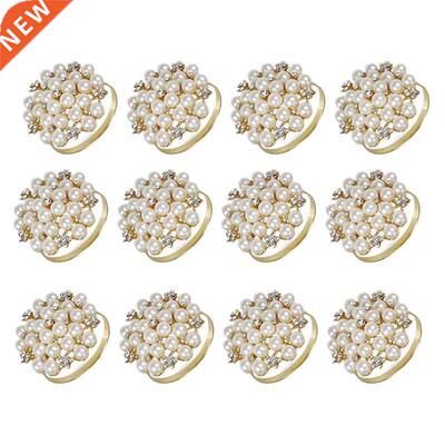 12 Pack Pearls Napkin Rings,Delicate Alloy Napkin Holder Rin