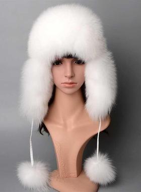 100% Real Fox Fur Hat Women's Russian Ushanka Aviator Tr