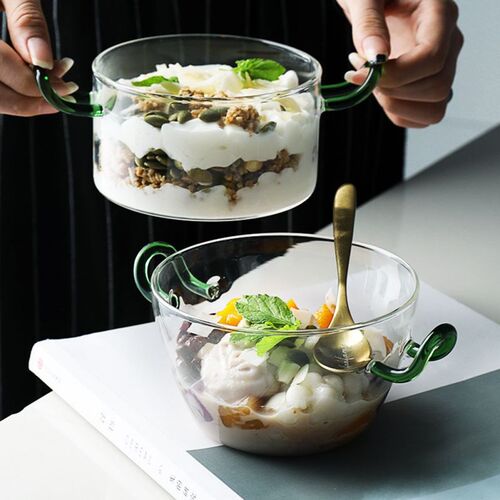 Creative Heat Resistant Double Ears Glass Fruit Salad Bowl