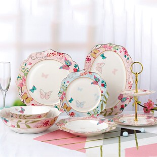 Ceramic Plate Set Glazes Party Flora Tableware Set