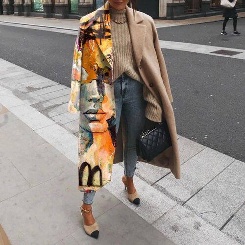 Ladies Elegant Lapel Winter Outerwear Women Long Sleeve Casu