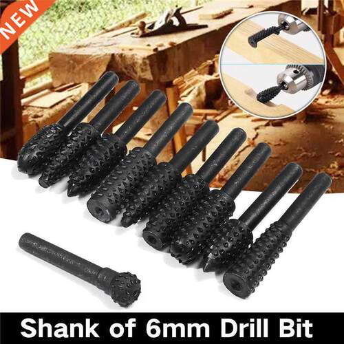 10Pcs 6mm Round Shank Wood Carving Rotary File Rasp Power Dr