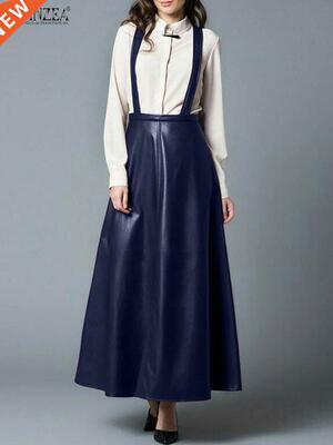 Womens Fashion Dungarees Skirts ZANZEA PU Leather Skirt Eleg