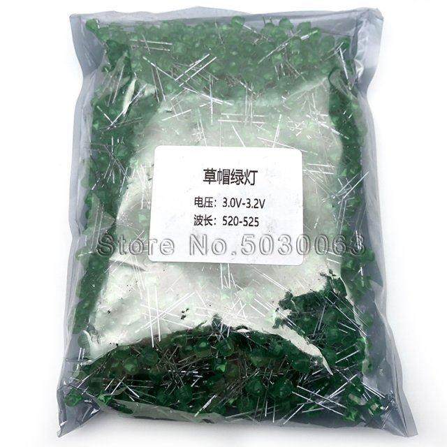 1000pcs 5mm DIP LED Green turn Emerald green straw hat lam