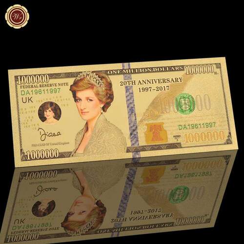 WR Diana Princess Gold Plated Foil Banknote Quality 24k 999