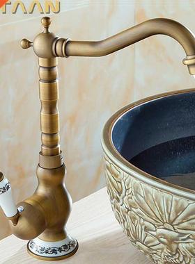 Antique Brass Basin Faucets Bathroom Sink Mixer Deck Mounte