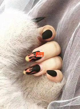 24pcs/set Punk Flame Pattern Fake Nails Short Round Head