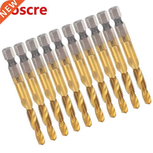 10Pcs Hex Shank Screw Tap M6-Drill 5.0 Coated Composite Spir