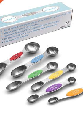 6Pcs Stainless Steel Measuring Spoon Teaspoon Magnetic Doubl