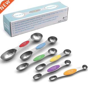 6Pcs Stainless Steel Measuring Spoon Teaspoon Magnetic Doubl