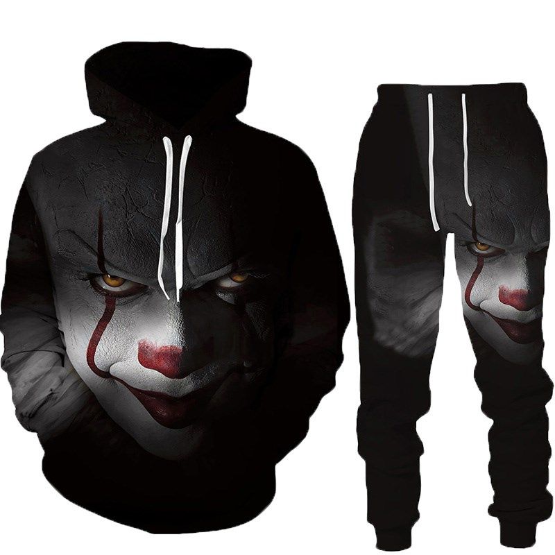 Men's Hoodie, 3D evil clown pattern for Halloween, jogging p