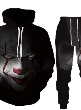 Men's Hoodie, 3D evil clown pattern for Halloween, jogging p