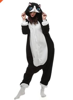 Polar Fleece Black Cat Cosplay Costume Cartoon Onesie Paja