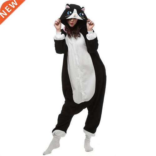 Polar Fleece Black Cat Cosplay Costume Cartoon Onesie Paja