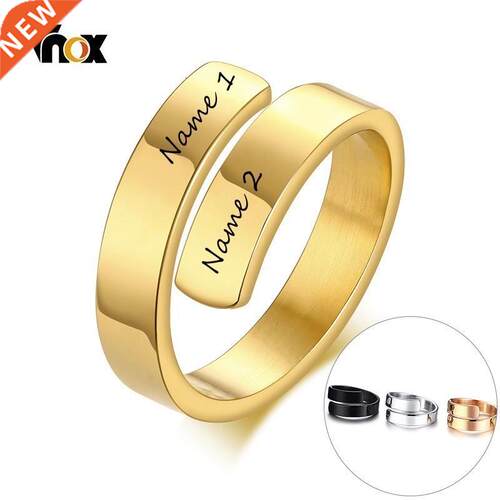 Vnox Adjustable Ribbon Design Free Custom Name Ring for Wom
