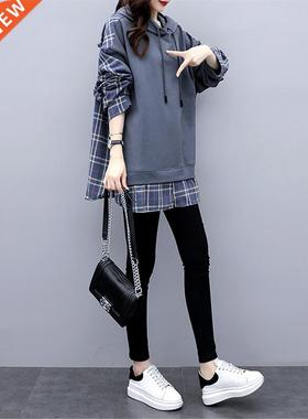 Women Casual Fake Two Piece Hoodies Sweatshirts Fashion Brit