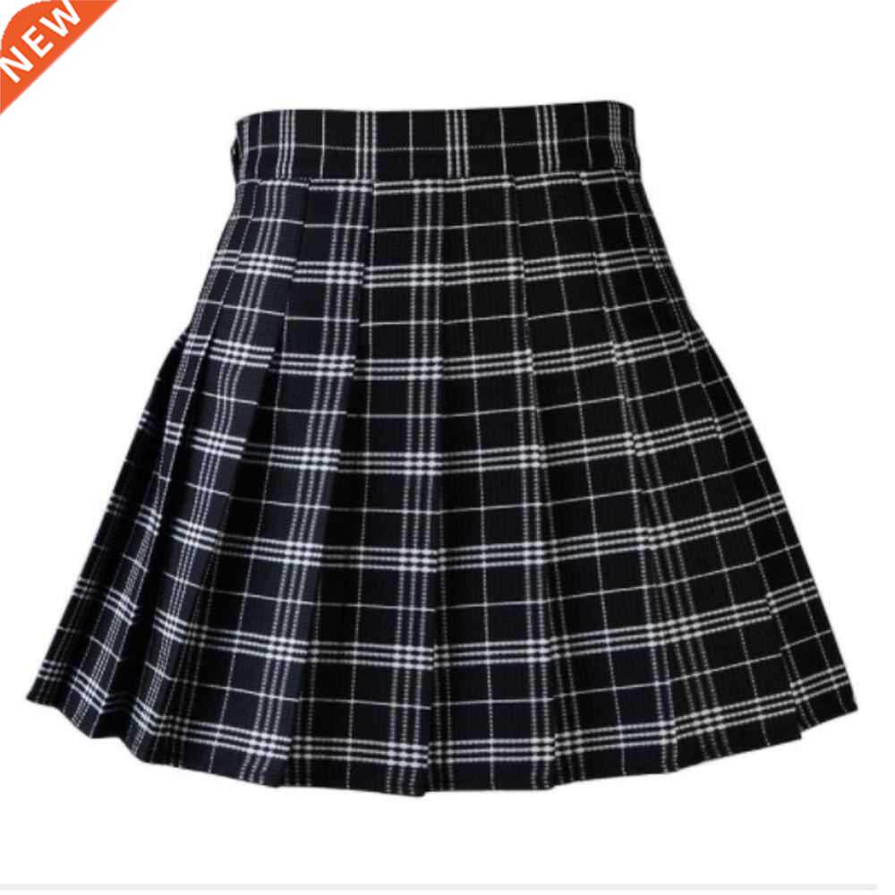 Women Casual Plaid Skirt Girls High Waist Pleated A-line Fas