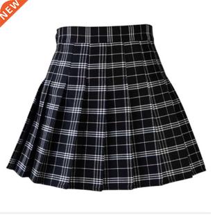 Waist Fas Plaid line Pleated High Girls Skirt Casual Women
