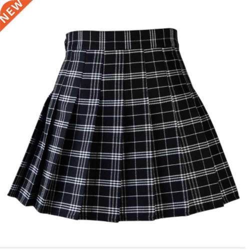 Women Casual Plaid Skirt Girls High Waist Pleated A-line Fas