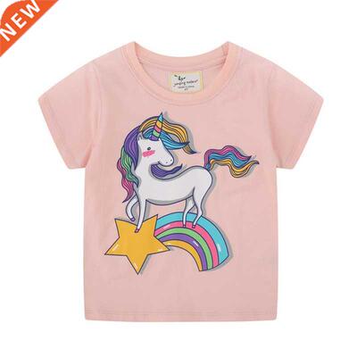 Cartoon Kids T-shirts Unicorn Dinosaur Print Girls Tees Summ