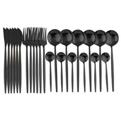 24pcs Black Western Dinnerware Set Stainless Steel Cutlery