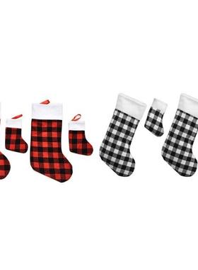 8PCS Christmas Decorations Red and Black Plaid Plush Christm