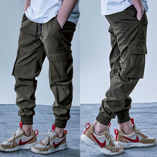 Mens Cargo Pants Elastic Multiple Pocket Military Male Trous