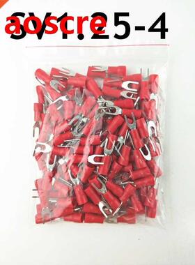 100PCS SV1.25-4 Red Furcate Fork Spade 22~16AWG Wire Crimp p