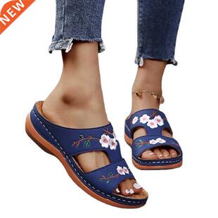 Women Casual Sandals Comfortable Soft Slippers Embroider F