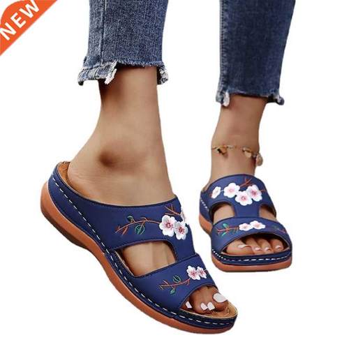 Women Casual Sandals Comfortable Soft Slippers Embroider F