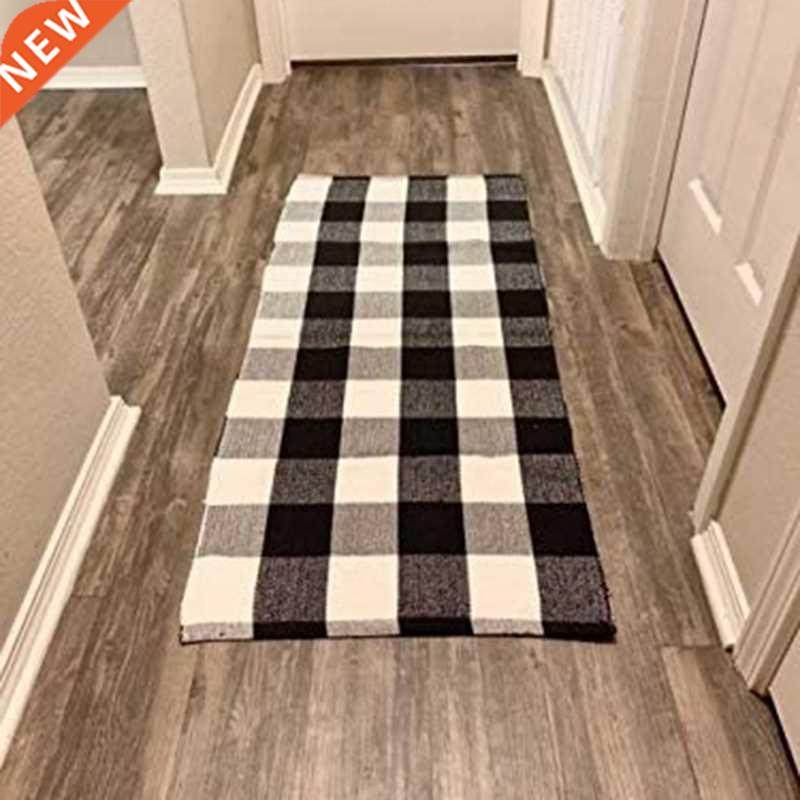 Classic Buffalo Black & White Plaid Checkered Rug Se