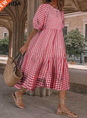 VONDA Bohemian Summer Dress 2022 Women Short Sve Vintage