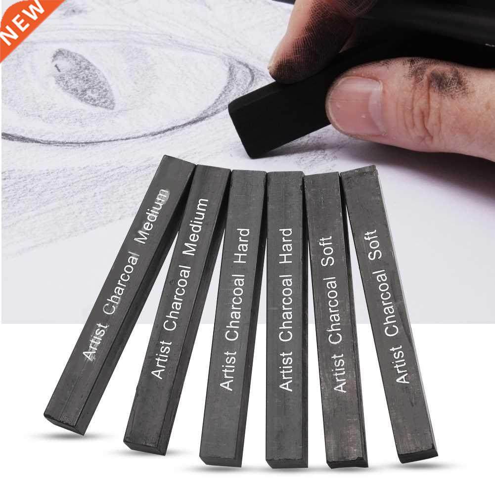 Soft/Medium/Hard 6Pcs Compressed Charcoal Sticks Black Squa