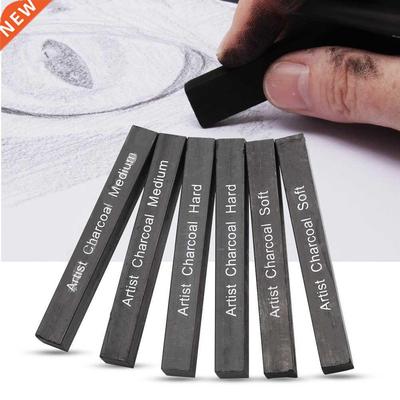 Soft/Medium/Hard 6Pcs Compressed Charcoal Sticks Black Squa