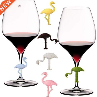 6PCS Silicone Wine Glass Marker Creative Flamingo Design Dri