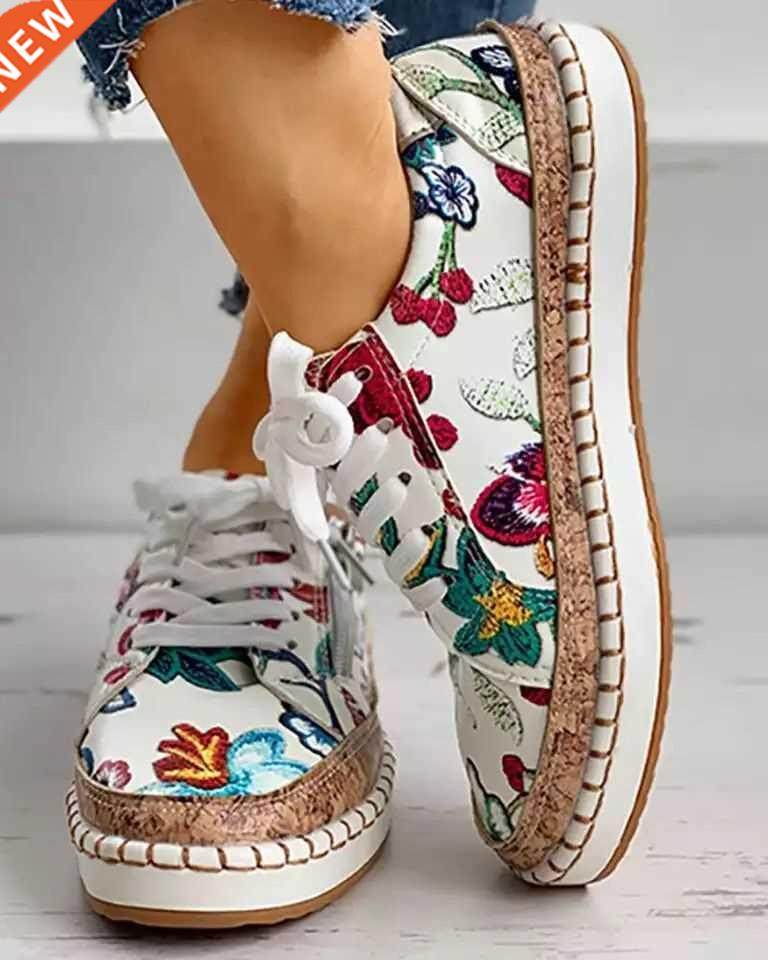 2022 Women Sneakers Lady Vulcanized Shoes Elegant Floral Pri
