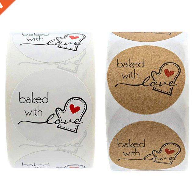 100-500pcs Kraft Paper Baked With Love Stickers Scrapbooking