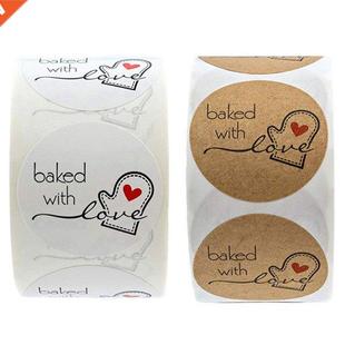 100-500pcs Kraft Paper Baked With Love Stickers Scrapbooking
