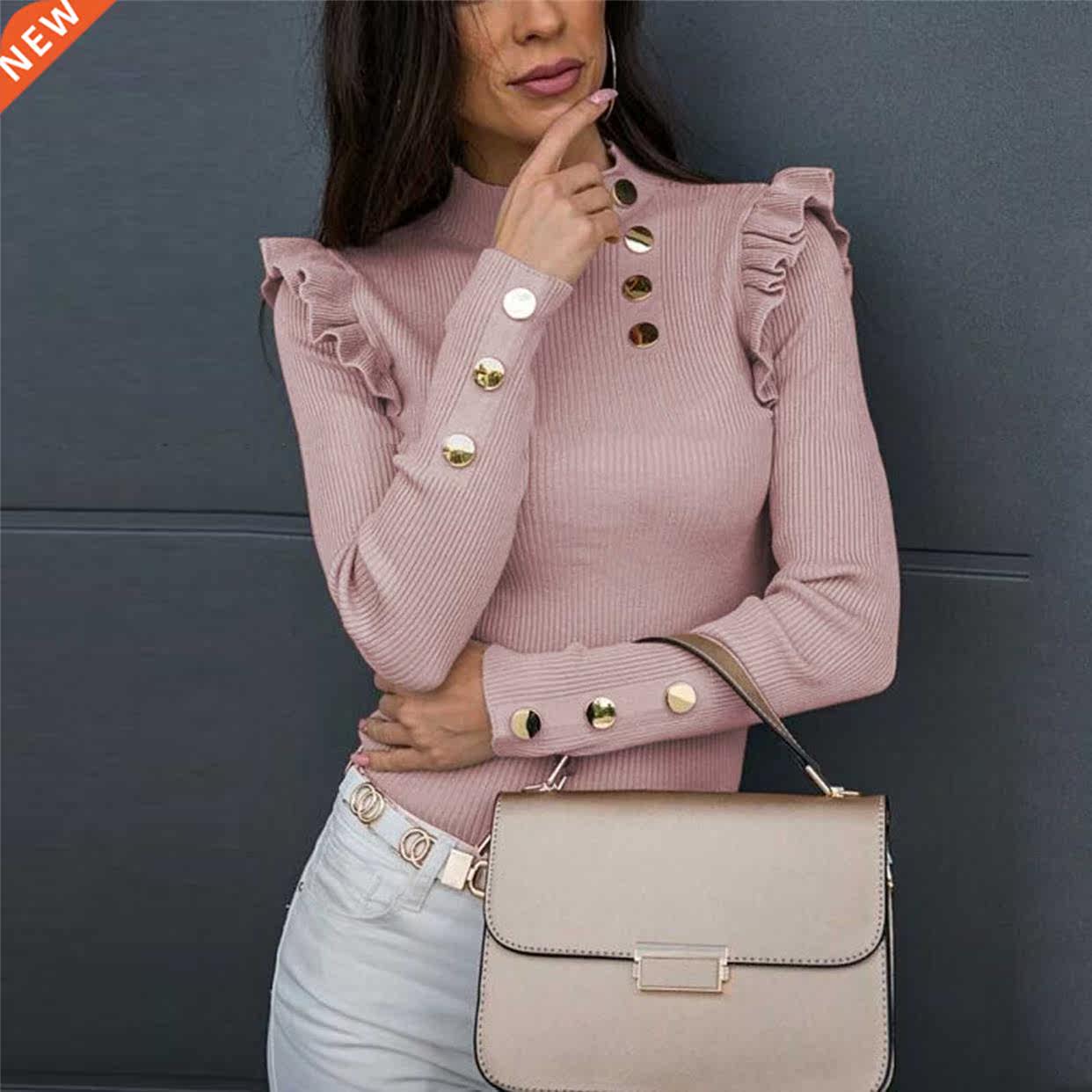 Button Elegant Blouses Woen Spring And Autun Ruffled Long