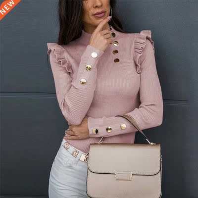 Button Elegant Blouses Woen Spring And Autun Ruffled Long