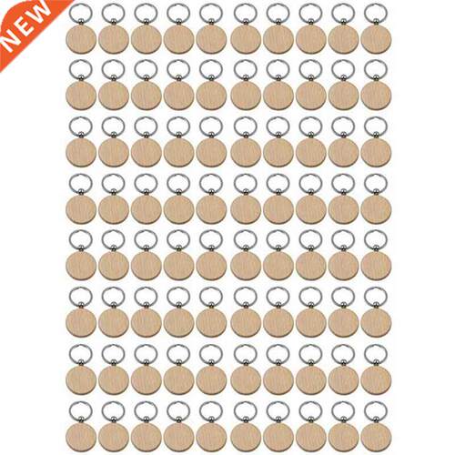 80Pcs Blank Round Wooden Key Chain Diy Wood Keychains Key Ta