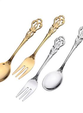 1 Pair Vintage Gold Spoons Fork Cutlery Set Stainless Steel
