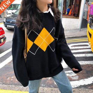 Autumn Style Winter Geometric Argyle Korean Pattern College