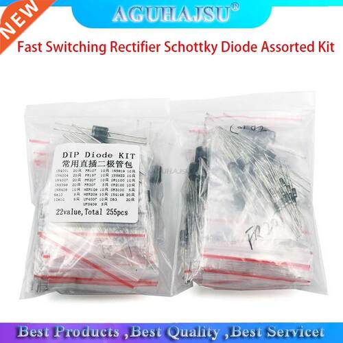 255PCS 1N4001 1N4004 1N4007 1N5408 UF4007 FR307 1N5819 1N582