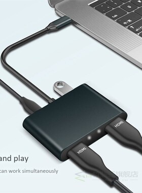 USB C to Dual HDMI Adapter 4K, 4 in 1 Type C to Dual HDMI, U